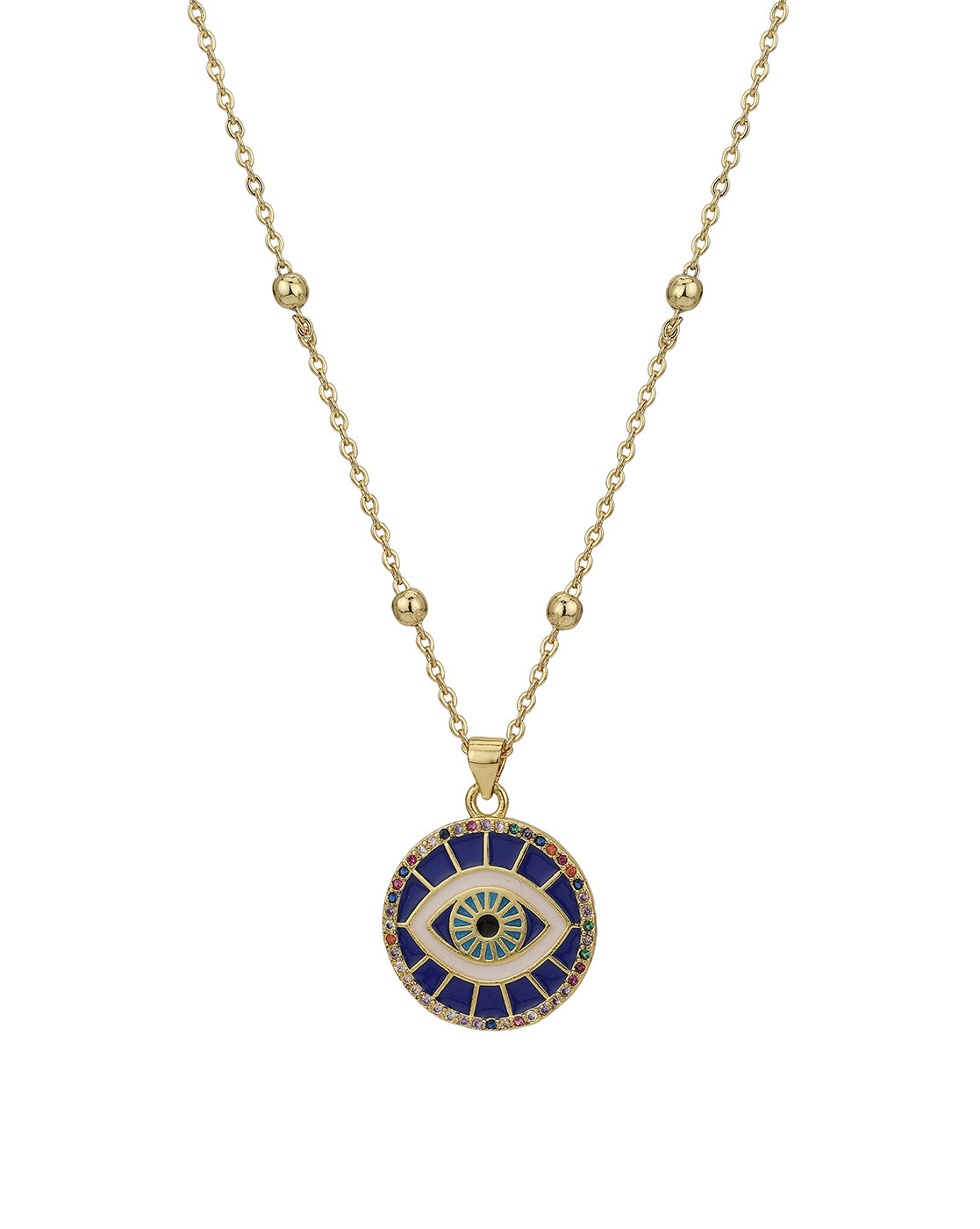 Carlton London Gold Plated With Evil Eye And Enamel Pendant With Chain