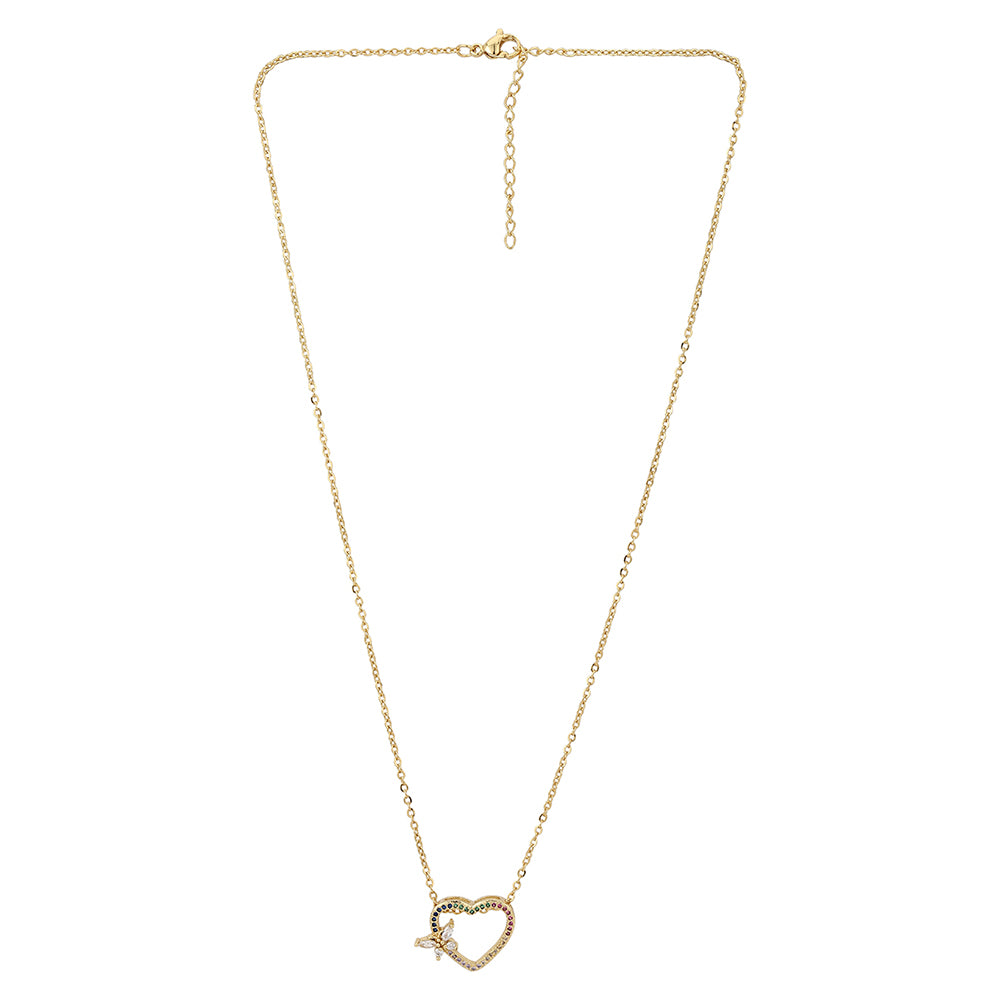 Carlton London Gold-Toned & Blue Brass Heart Shaped Stone Studded Necklace Fjn3343