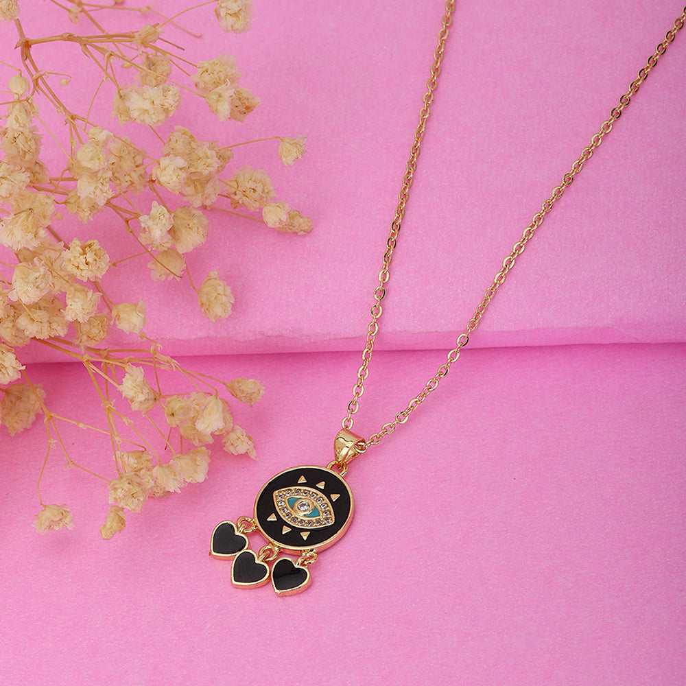 Carlton London Women Black Gold-Plated Cz Studded Evil Eye Pendant With Chain Fjn3350