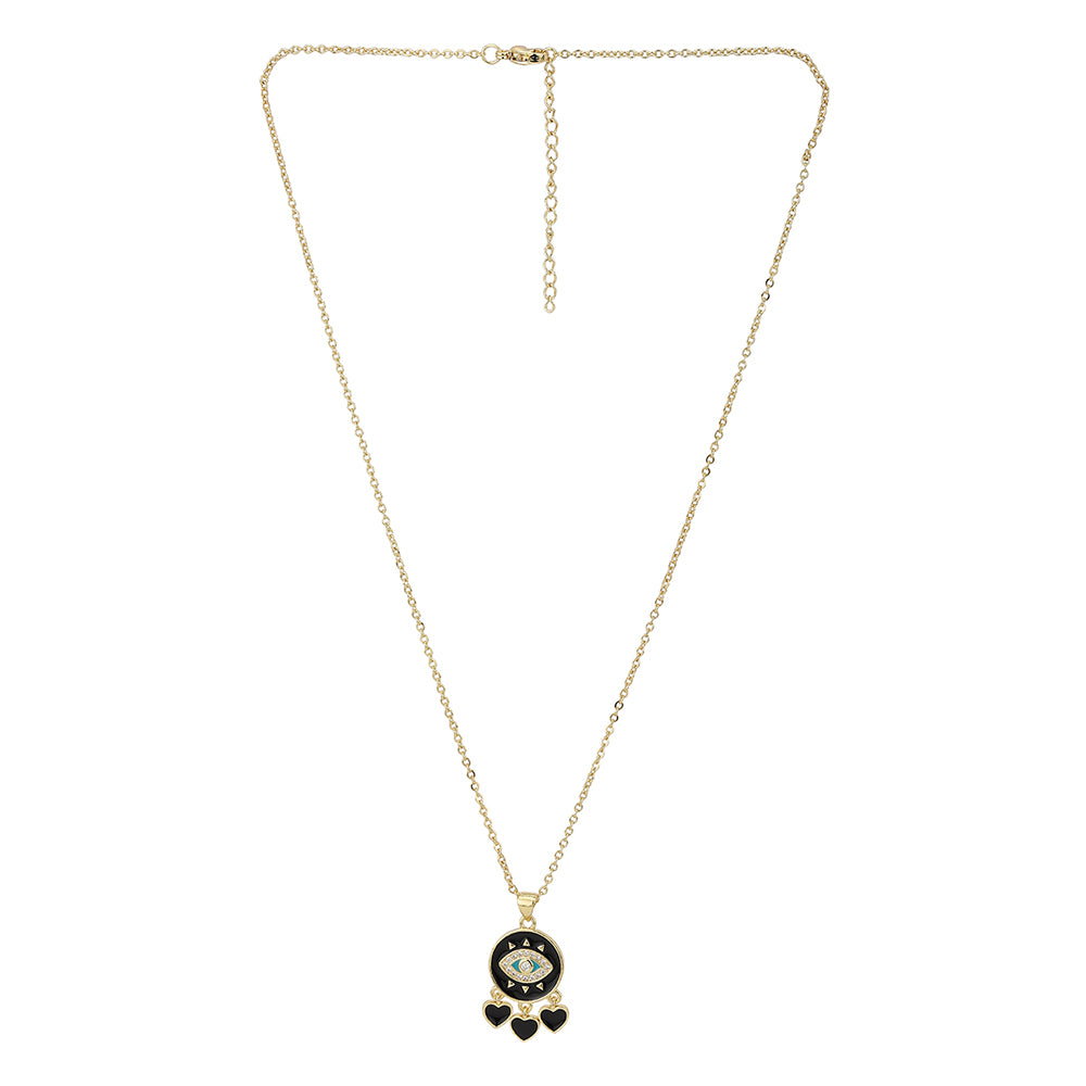 Carlton London Women Black Gold-Plated Cz Studded Evil Eye Pendant With Chain Fjn3350