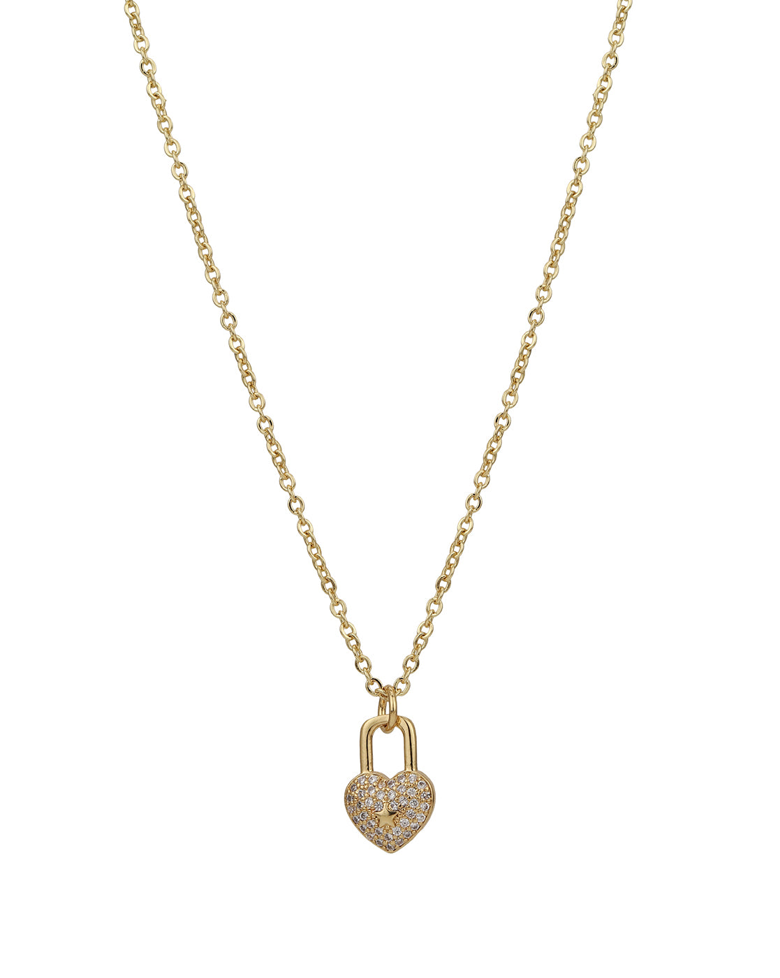 Carlton London Gold Plated Dangling Lock Pendant With Zirconia Pendant With Chain