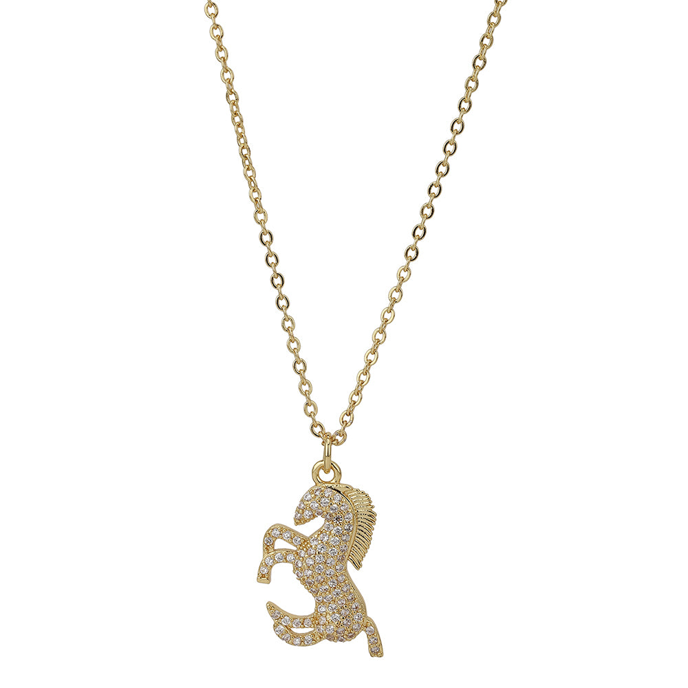 Carlton London Women Gold-Plated Cz Studded Horse Shaped Pendant With Chain Fjn3359
