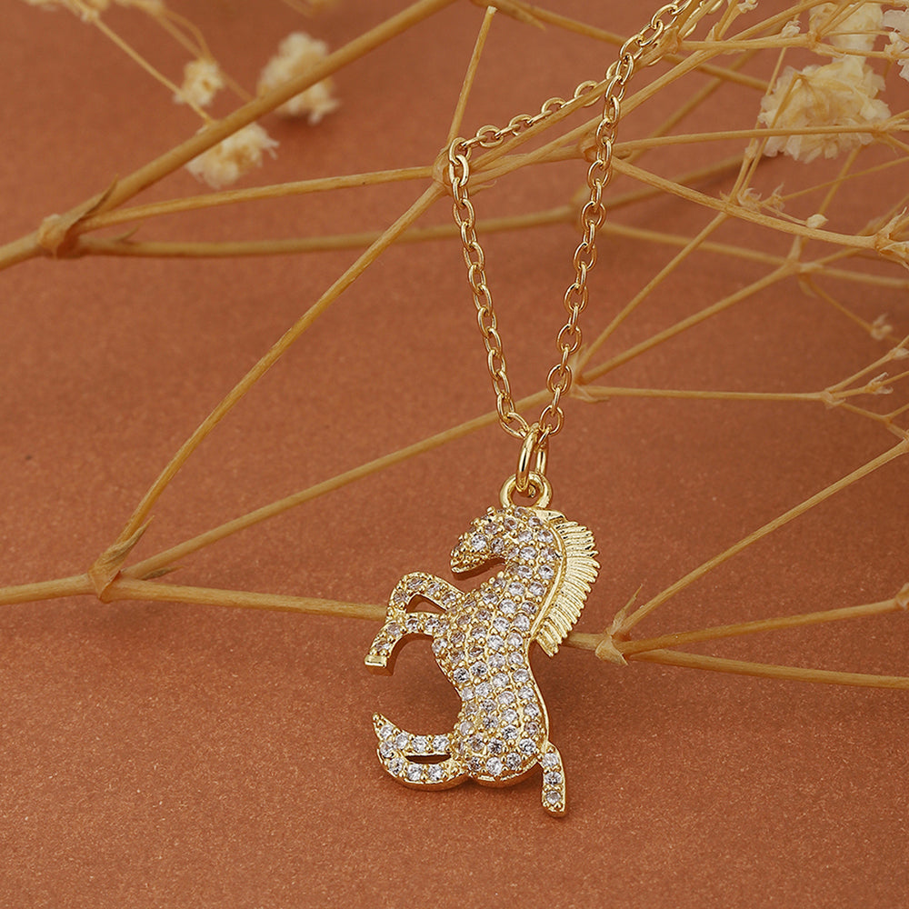 Carlton London Women Gold-Plated Cz Studded Horse Shaped Pendant With Chain Fjn3359