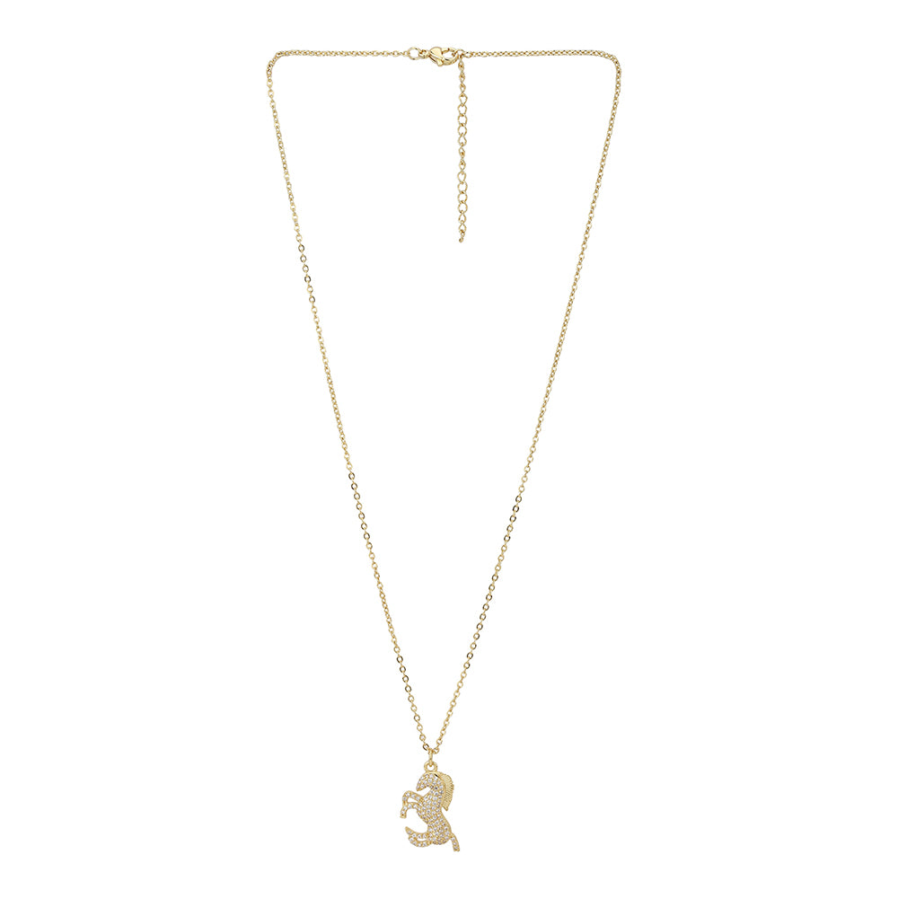 Carlton London Women Gold-Plated Cz Studded Horse Shaped Pendant With Chain Fjn3359