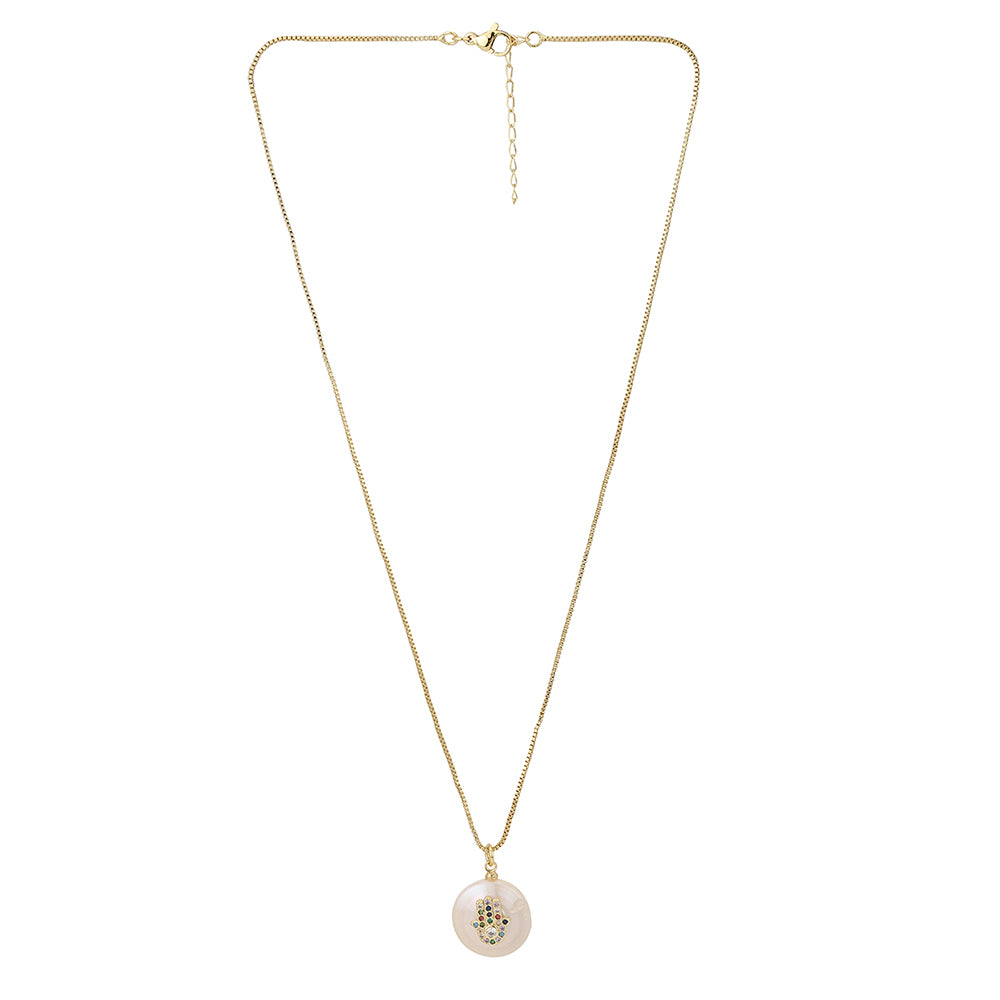 Carlton London Off White & Red Gold-Plated Stone Studded & Beaded Necklace Fjn3368