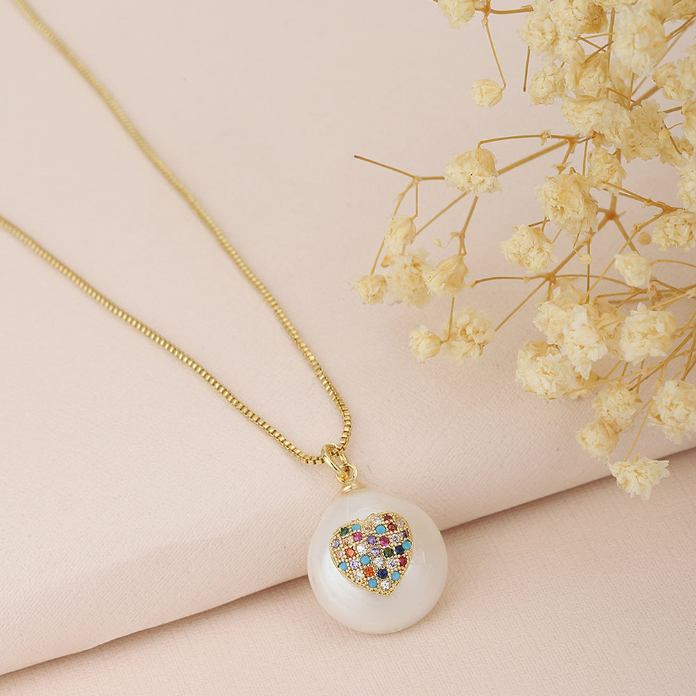 Carlton London White Gold-Plated Cz-Studded Beaded Heart-Shaped Necklace Fjn3374