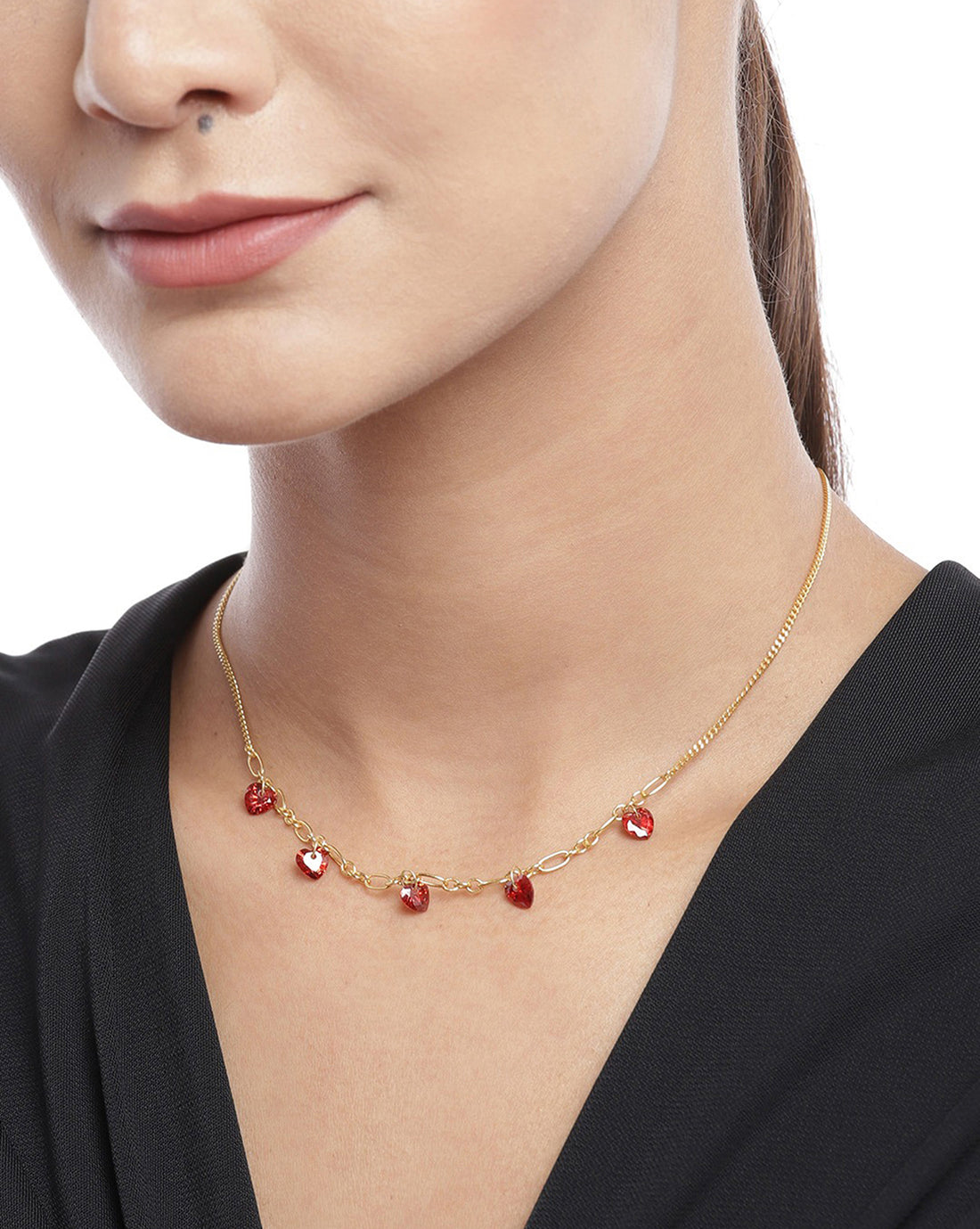 18kt Gold Plated with Red CZ Studded Necklace