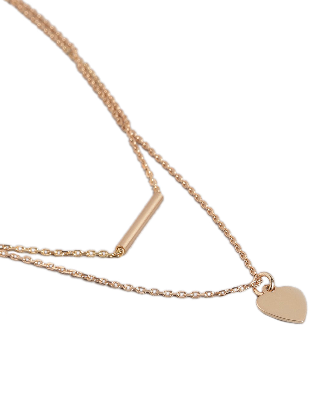 18kt Rose Gold Plated Dangling Heart Double Chain Layered Necklace