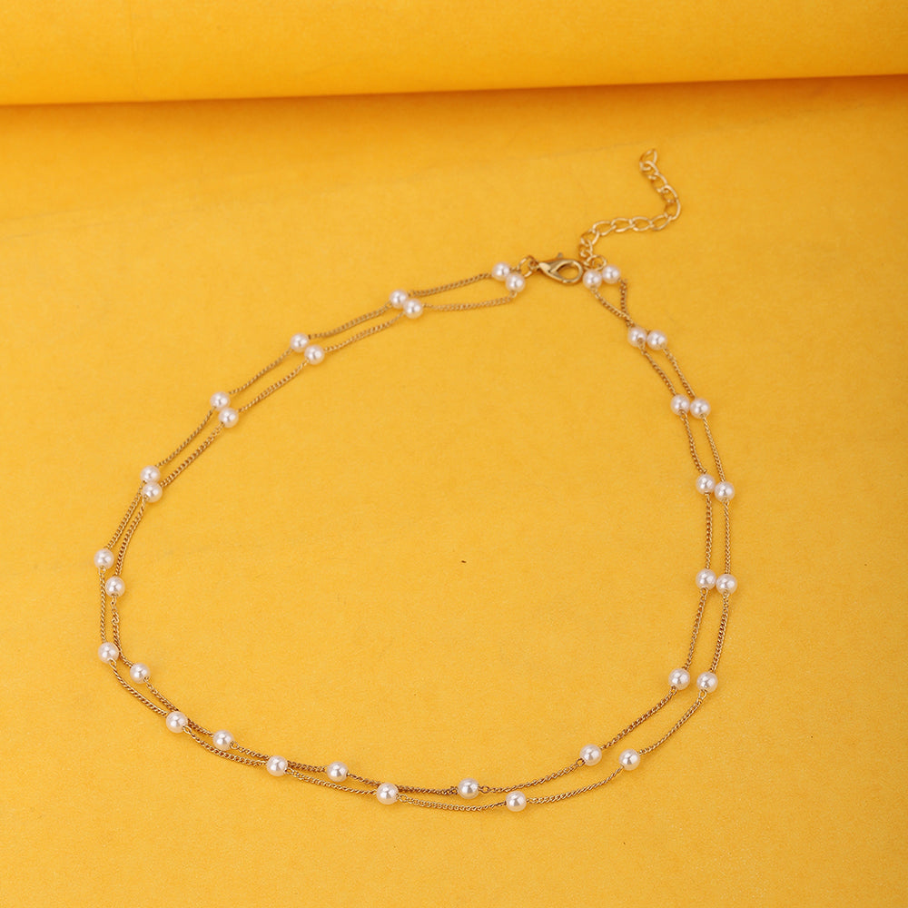 Carlton London White Rose Gold-Plated Layered Necklace Fjn3859