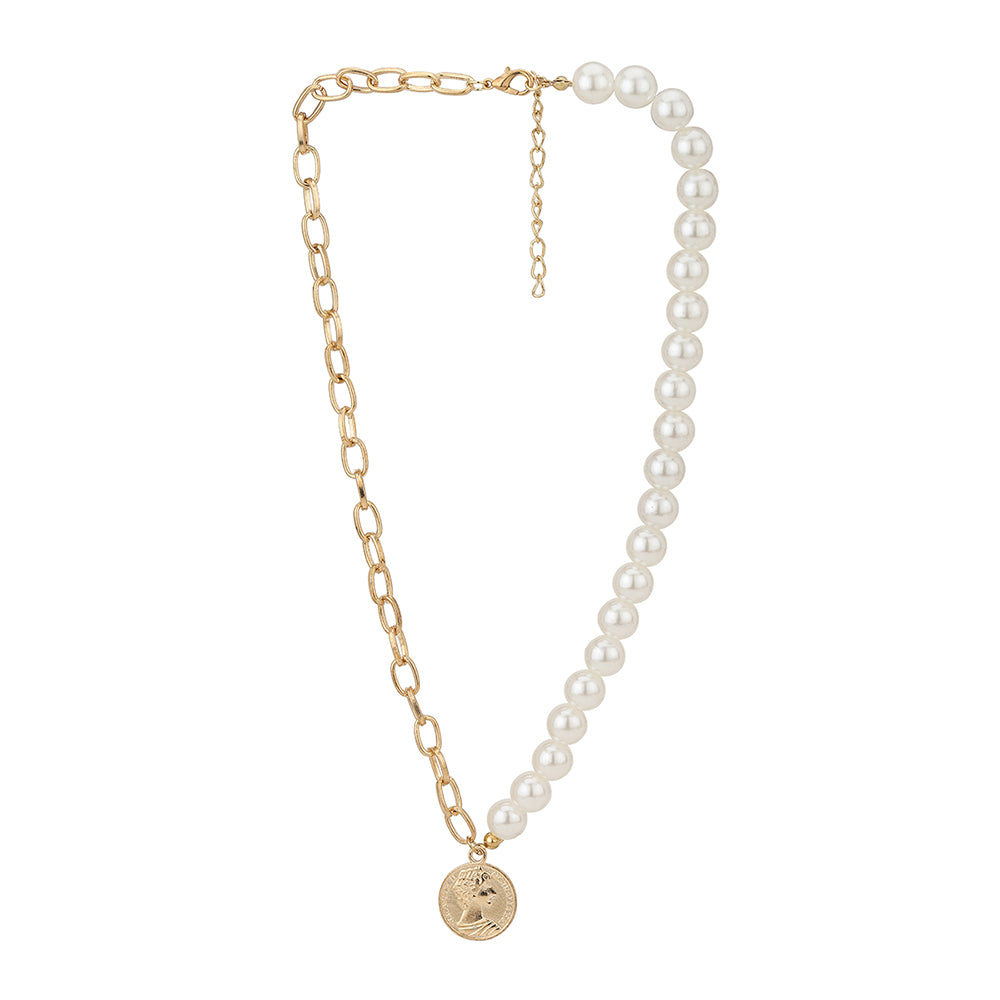 Carlton London Rose Gold Pearl & Elizabeth Textured Pendant Handcrafted Necklace Fjn3866