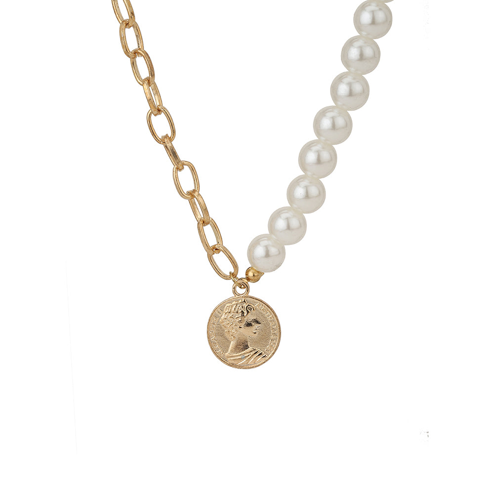 Carlton London Rose Gold Pearl & Elizabeth Textured Pendant Handcrafted Necklace Fjn3866