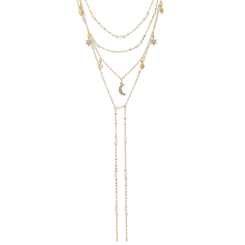 Carlton London Rose Gold Toned & White Cz Studded Charm Multi Layered Necklace Fjn3868