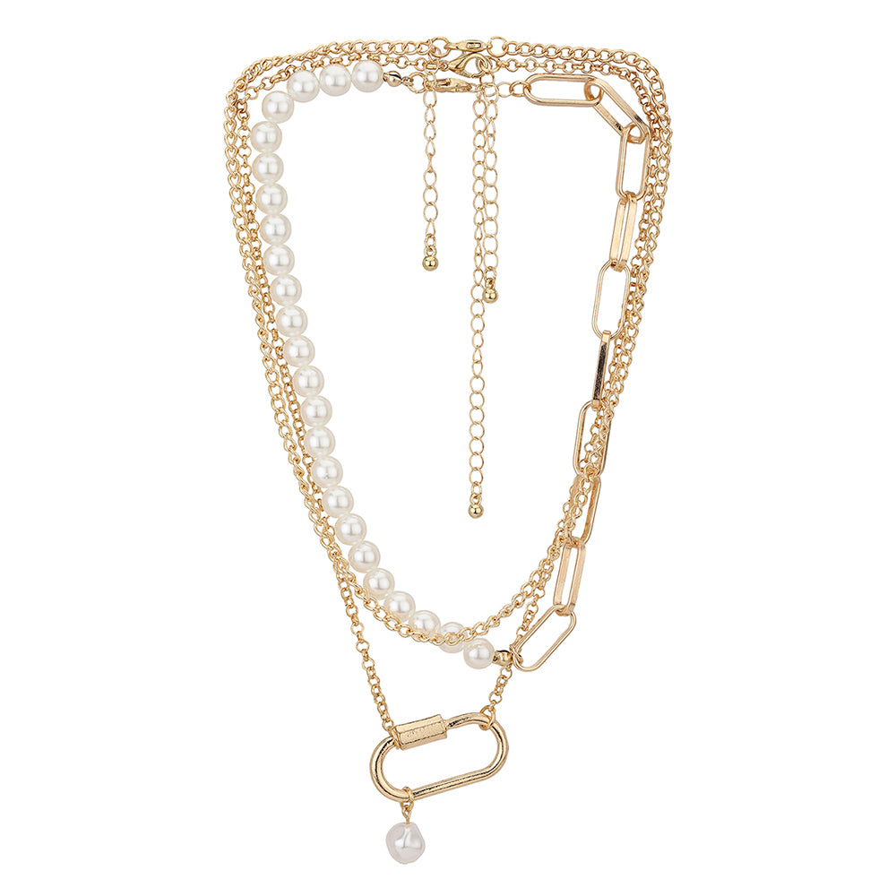 Carlton London Set Of 2 Rose Gold Plated & White Hanging Pearl Necklace Fjn3880