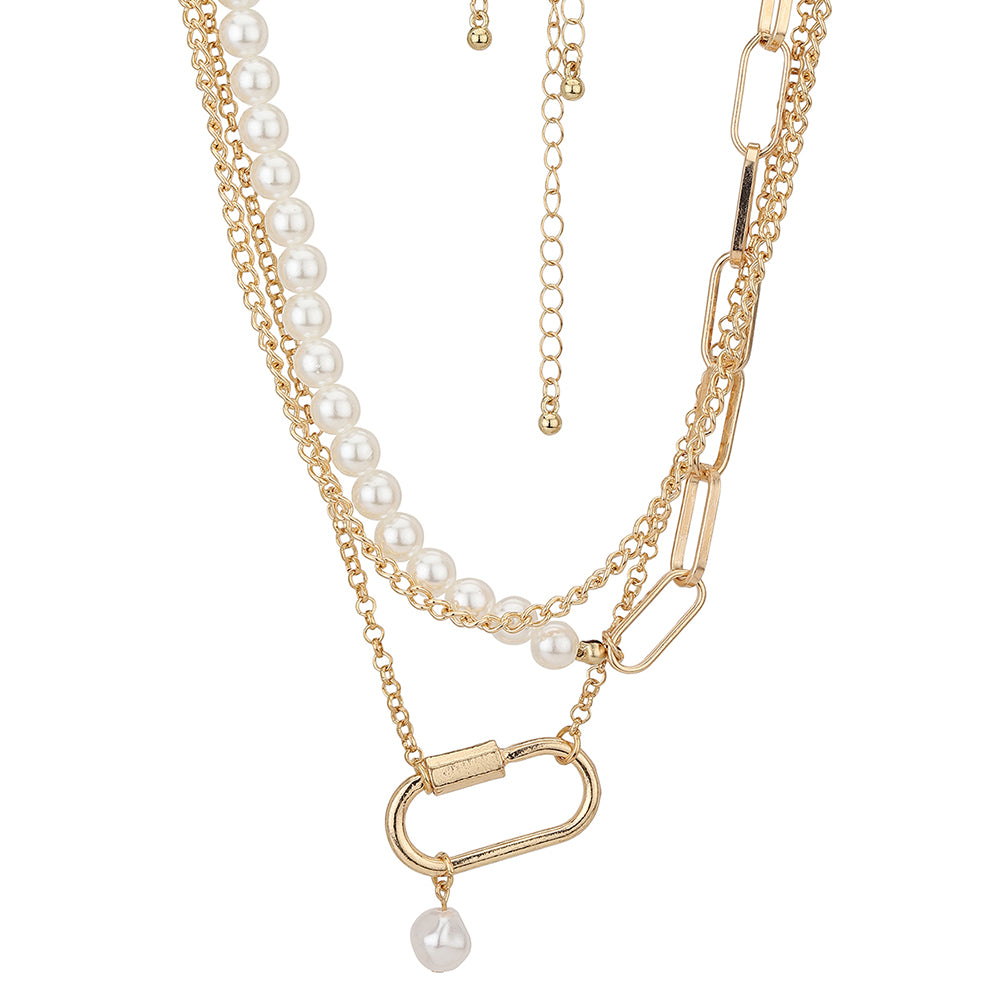 Carlton London Set Of 2 Rose Gold Plated & White Hanging Pearl Necklace Fjn3880