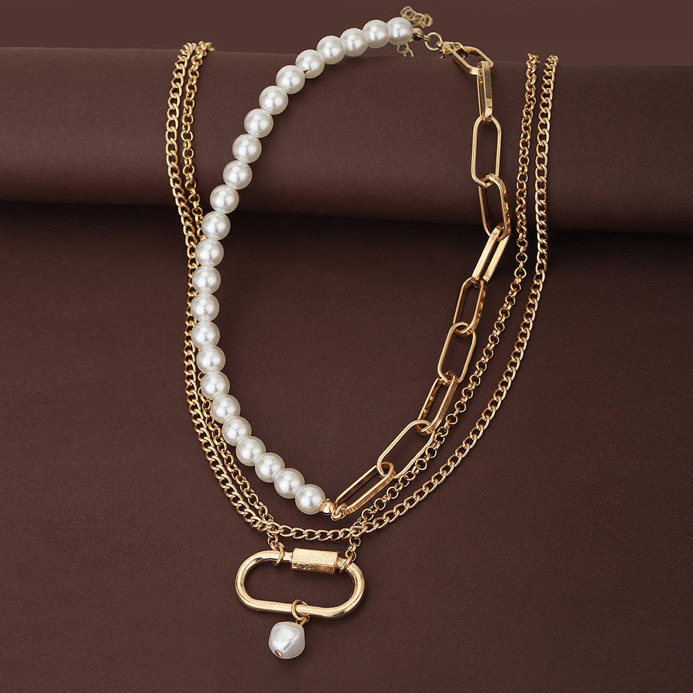 Carlton London Set Of 2 Rose Gold Plated & White Hanging Pearl Necklace Fjn3880