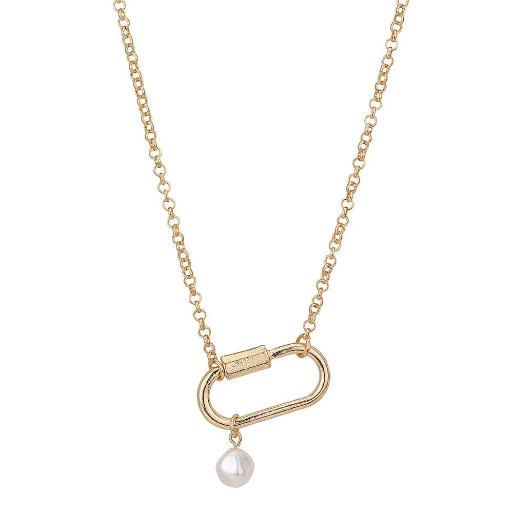 Carlton London Set Of 2 Rose Gold Plated & White Hanging Pearl Necklace Fjn3880