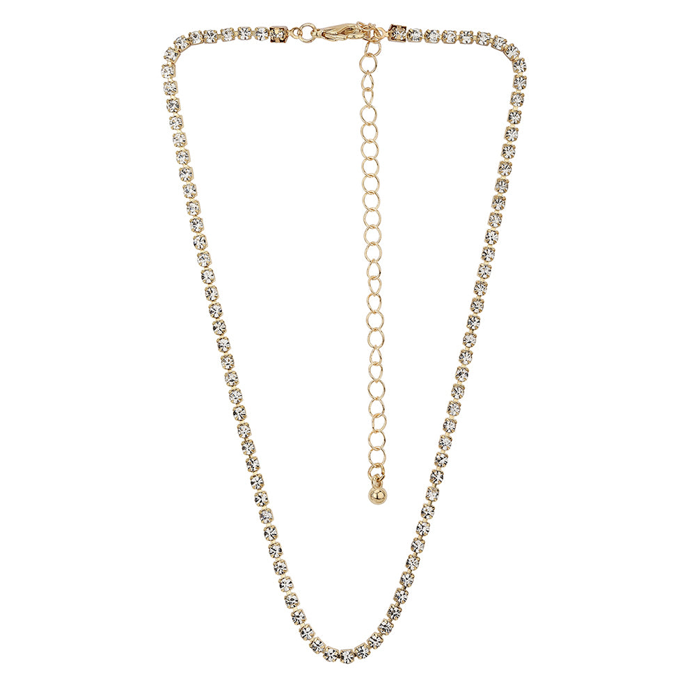 Carlton London Set Of 2 Silver & Gold Toned Cz Studded Gold And Rhodium Plated Necklace Fjn3885