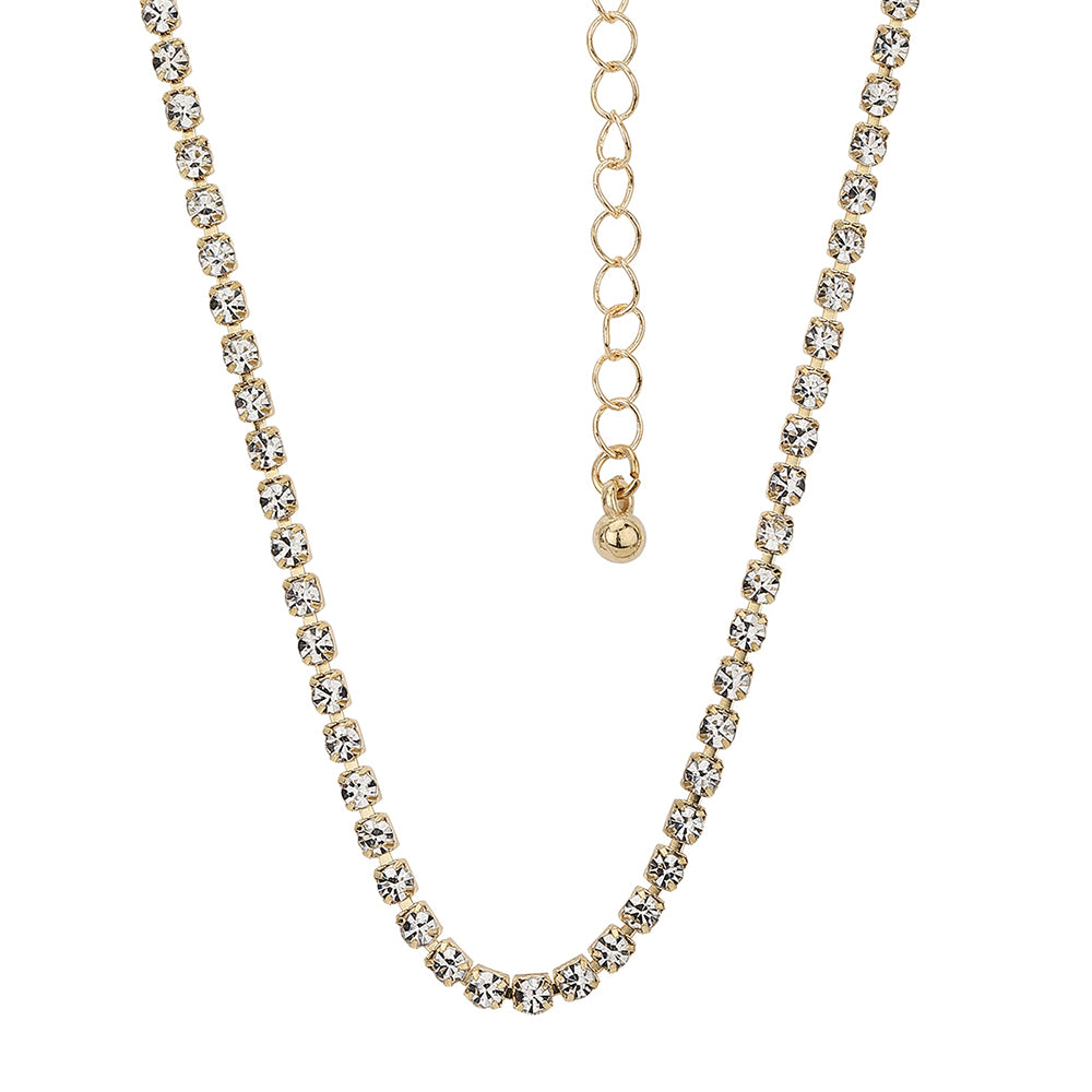 Carlton London Set Of 2 Silver & Gold Toned Cz Studded Gold And Rhodium Plated Necklace Fjn3885