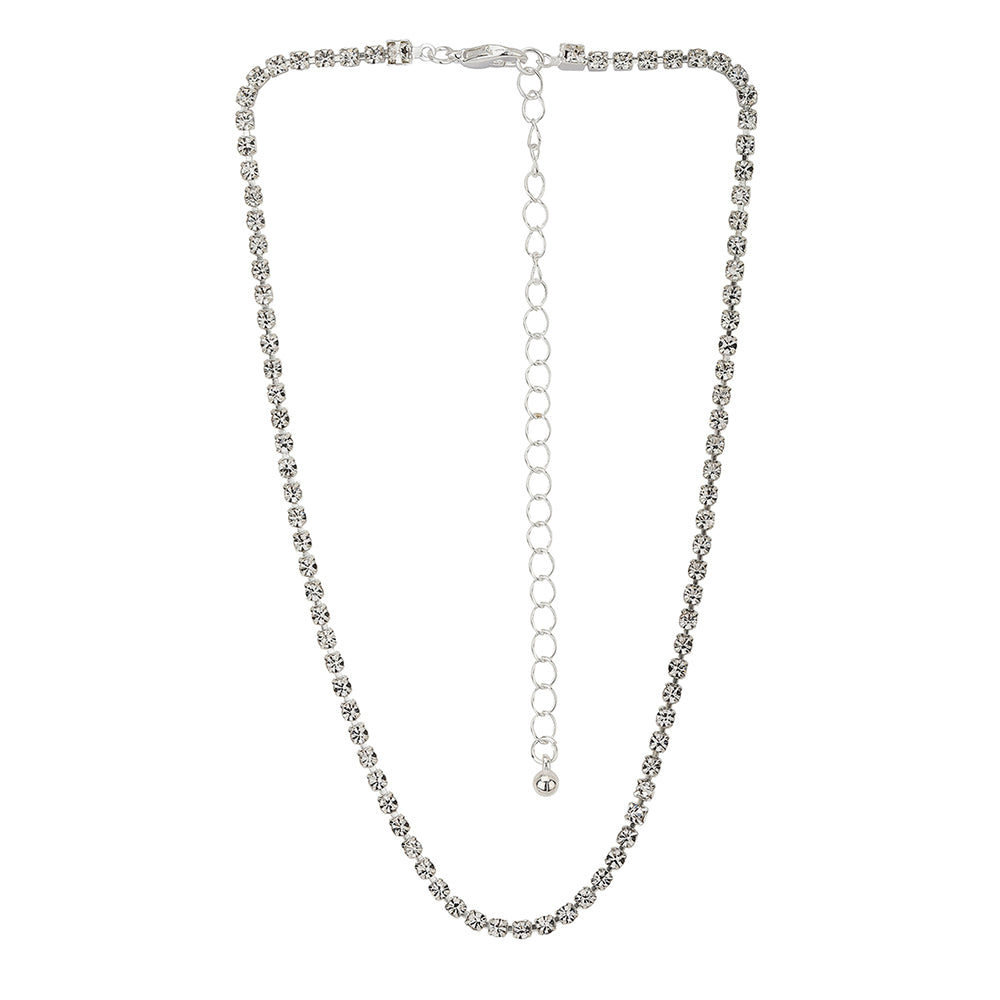 Carlton London Set Of 2 Silver & Gold Toned Cz Studded Gold And Rhodium Plated Necklace Fjn3885