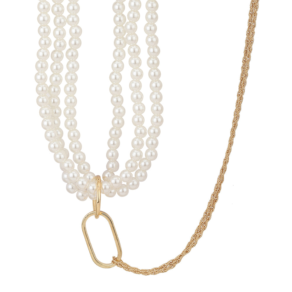 Carlton London Rose Gold Toned & White With Pearl Rose Gold Plated Multilayered Necklace Fjn3888