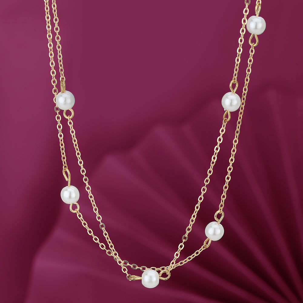 Carlton London Gold-Plated With Pearl Layered Necklace