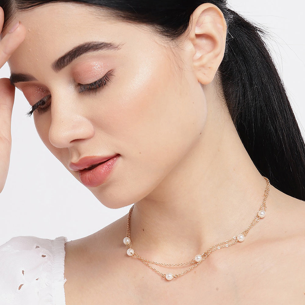 Carlton London Gold-Plated With Pearl Layered Necklace
