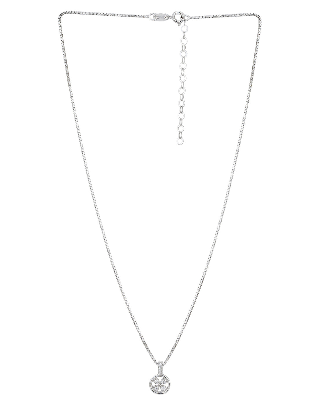 Carlton London Rhodium Plated With Round Floral Pendant With Chain