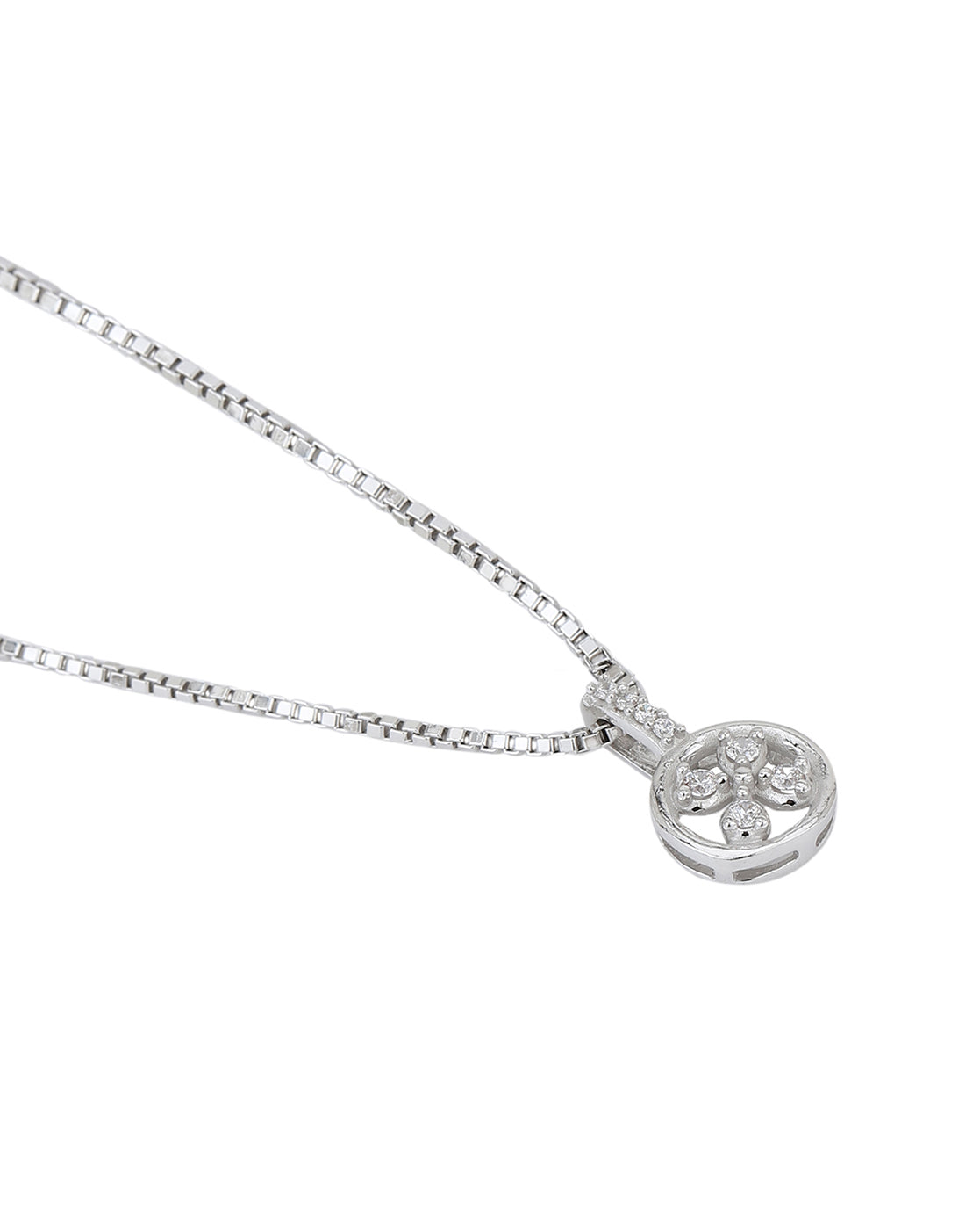 Carlton London Rhodium Plated With Round Floral Pendant With Chain