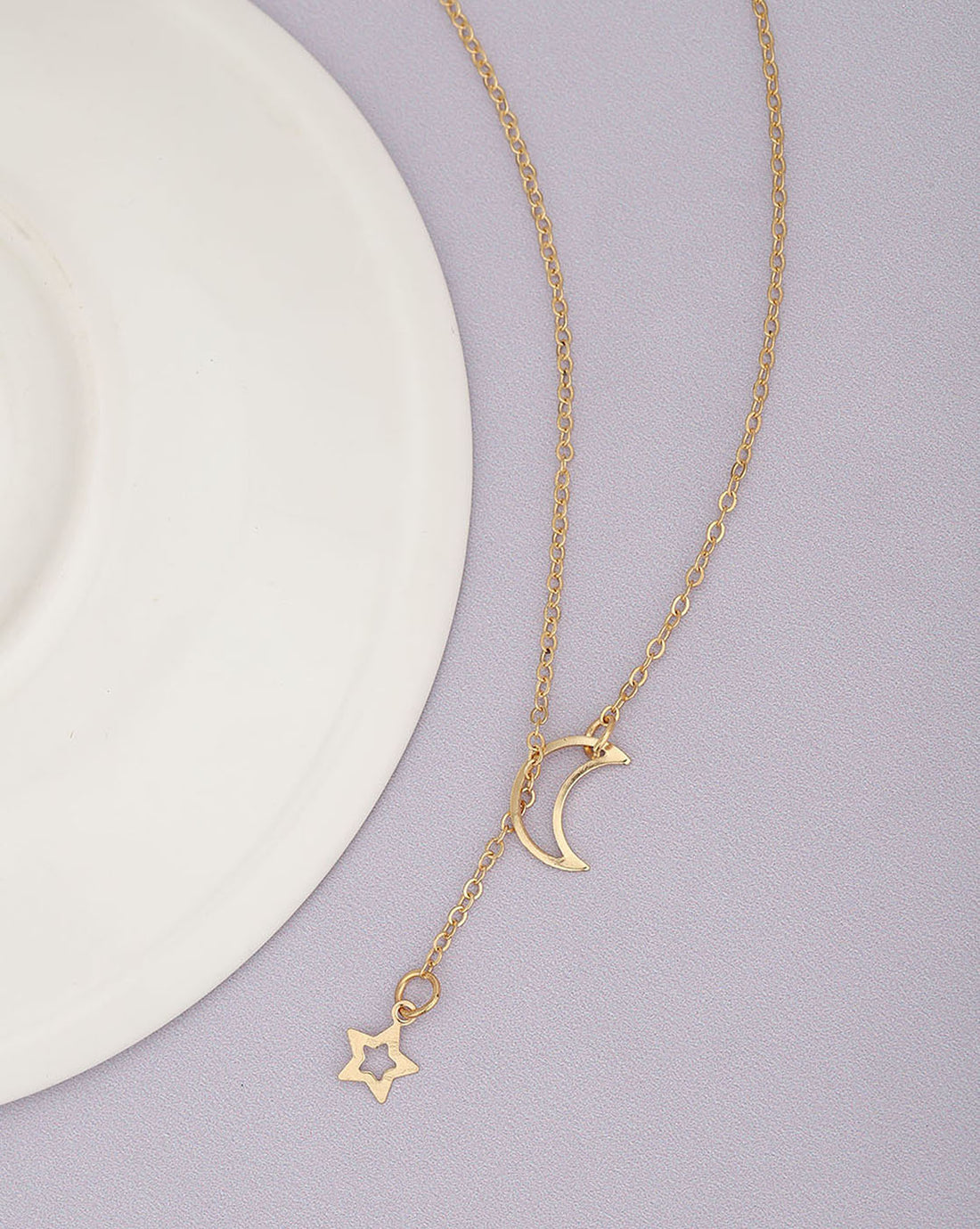 Gold Plated With Star & Moon Fashionable Necklace For Women