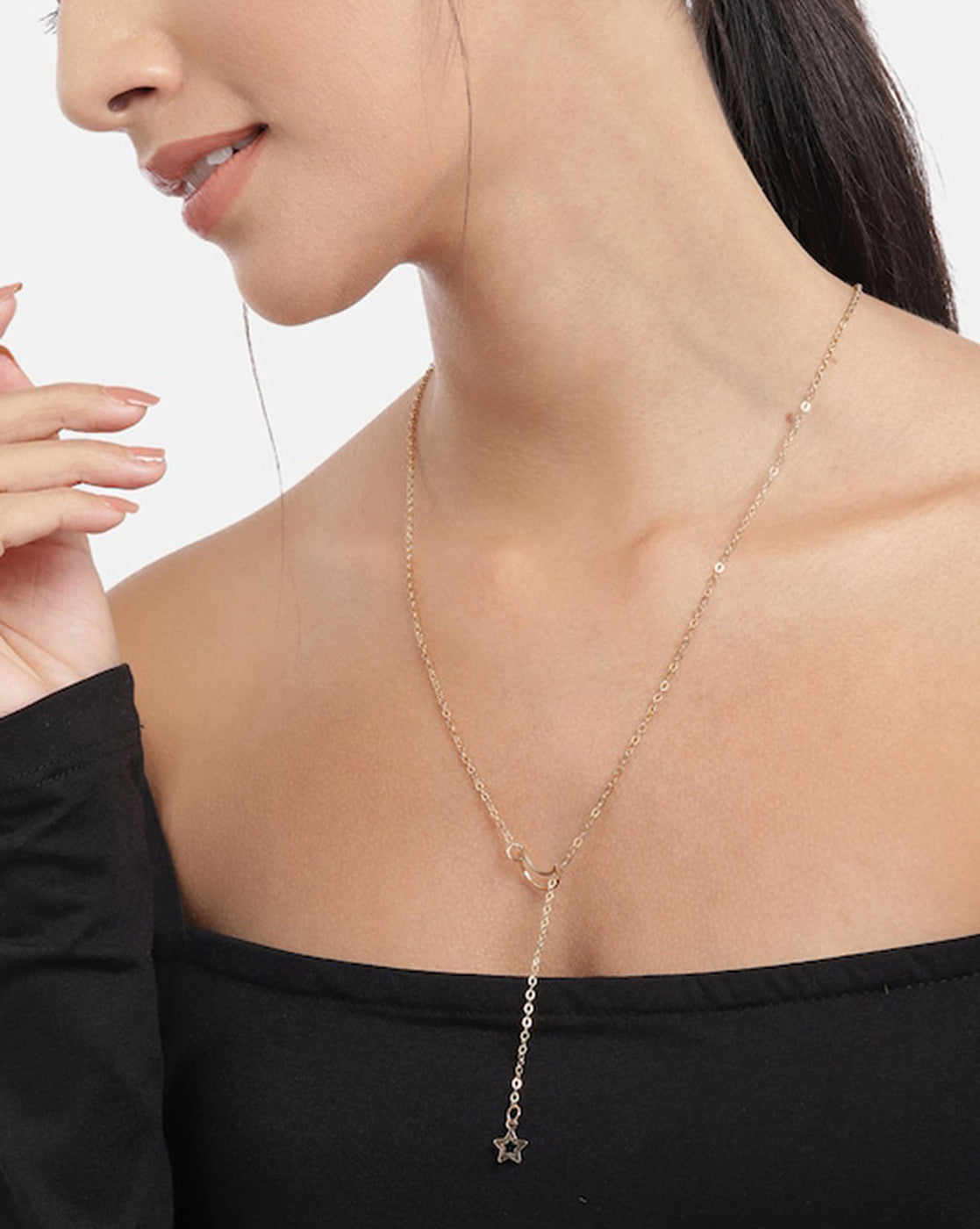 Gold Plated With Star & Moon Fashionable Necklace For Women