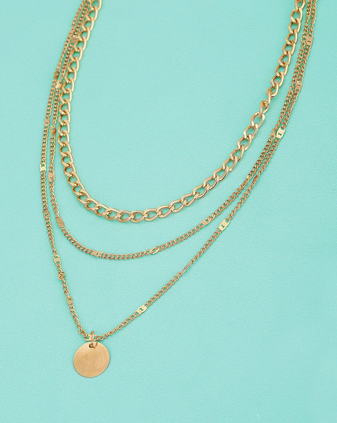 Gold Plated With Triple Chain Layered Necklace For Women