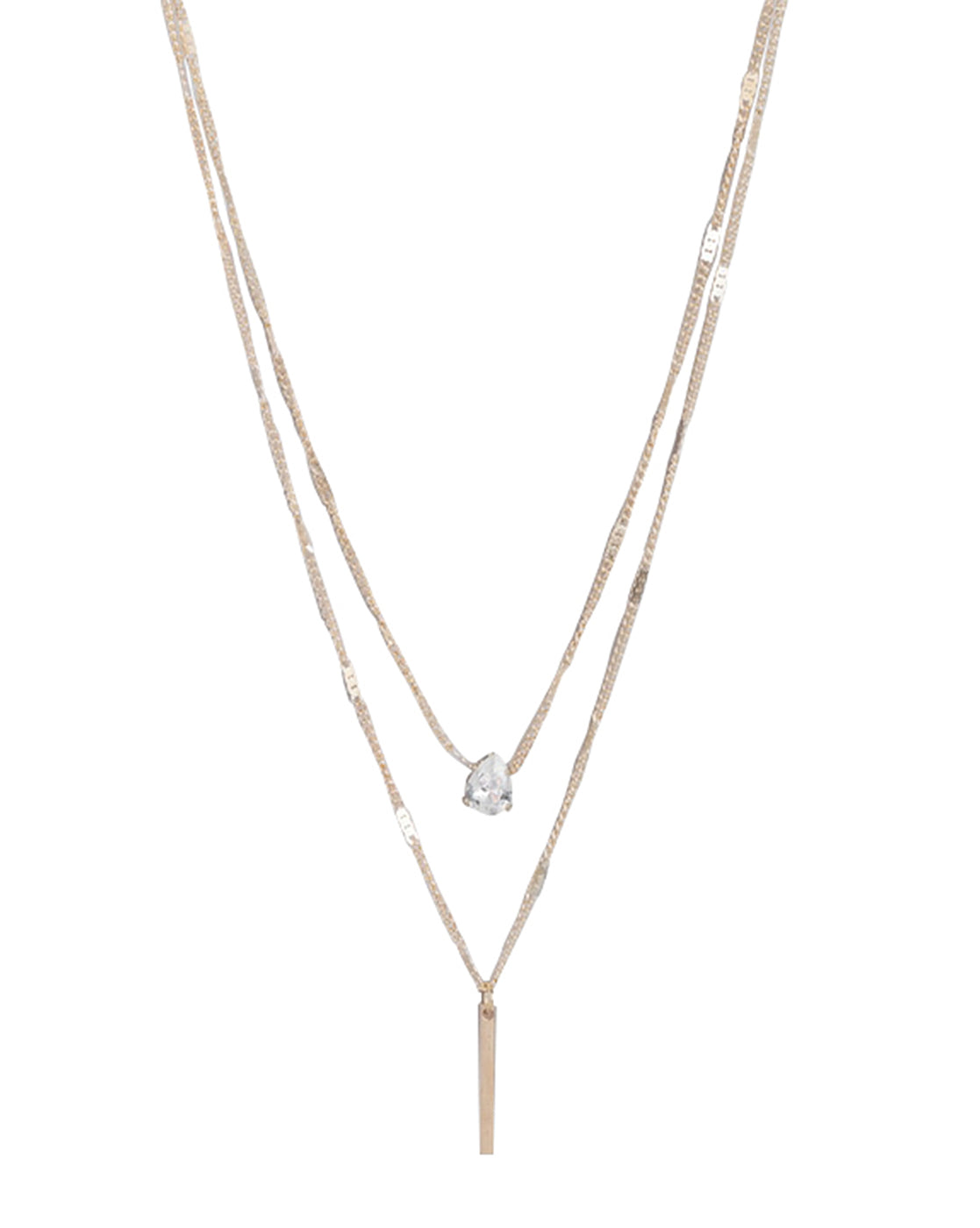 Set Of 2 Rose Gold Plated With Cz & Bar Unique Pendant With Chain For Women