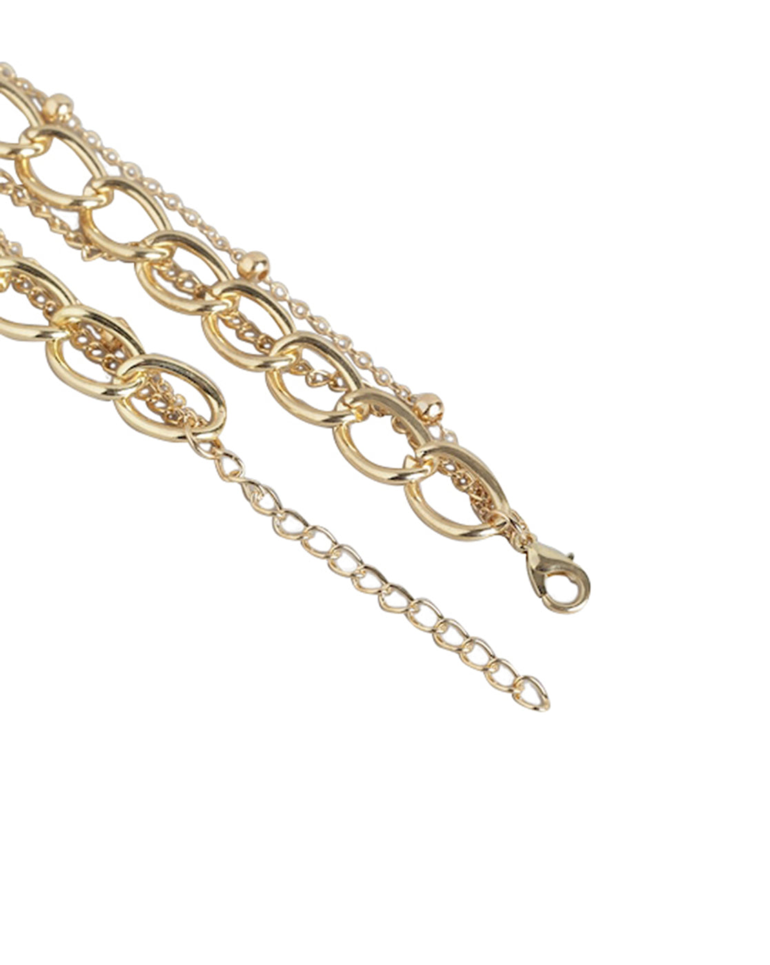 Gold Plated Triple Chain With Dangling Heart & Lock Fashionable Necklace For Women