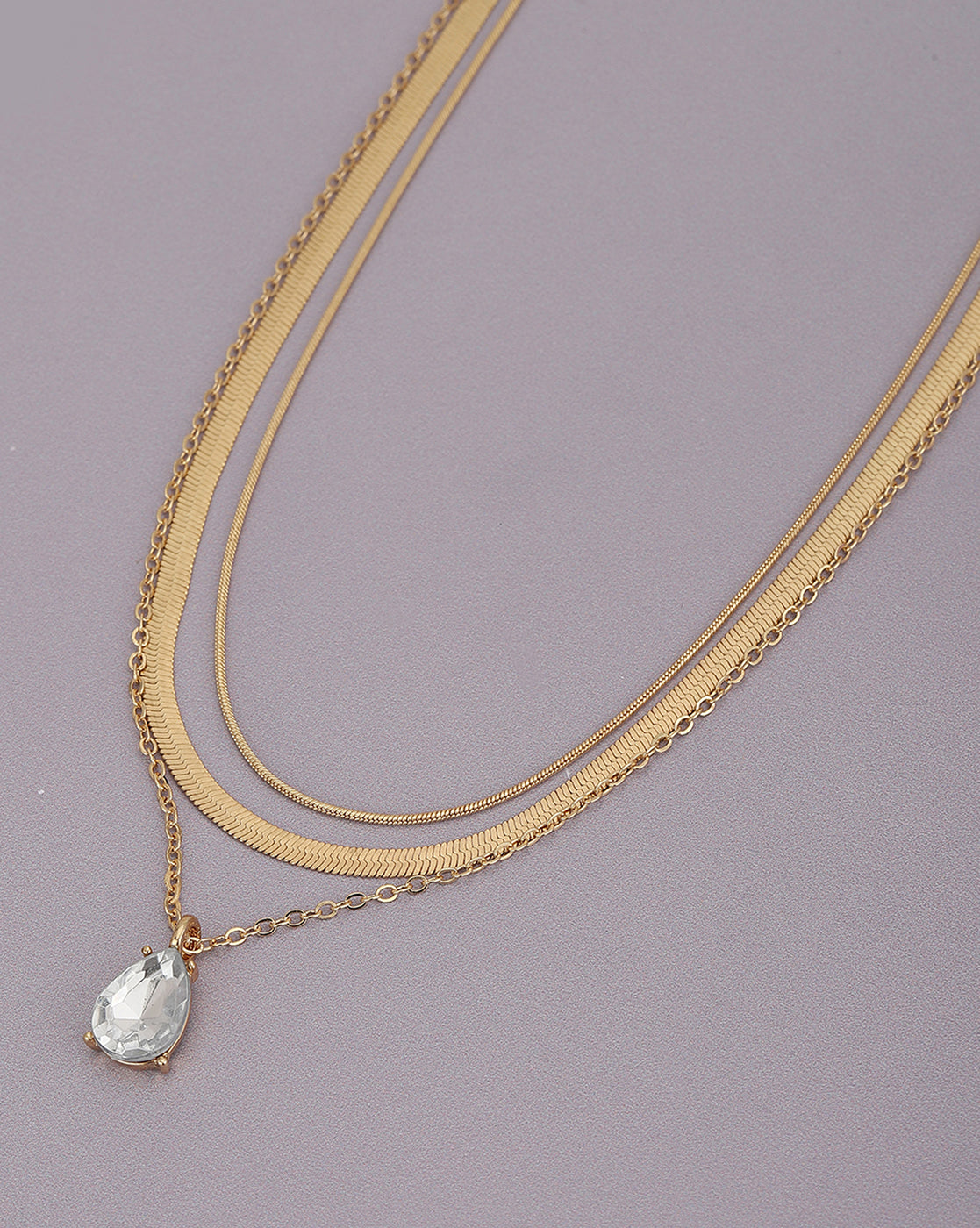 Set Of 3 Gold Plated With Dangling Solitaire Stylish Chain With Necklace For Women