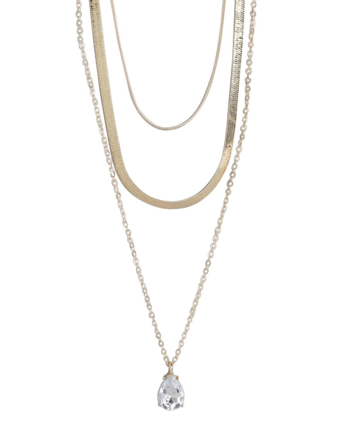 Set Of 3 Gold Plated With Dangling Solitaire Stylish Chain With Necklace For Women