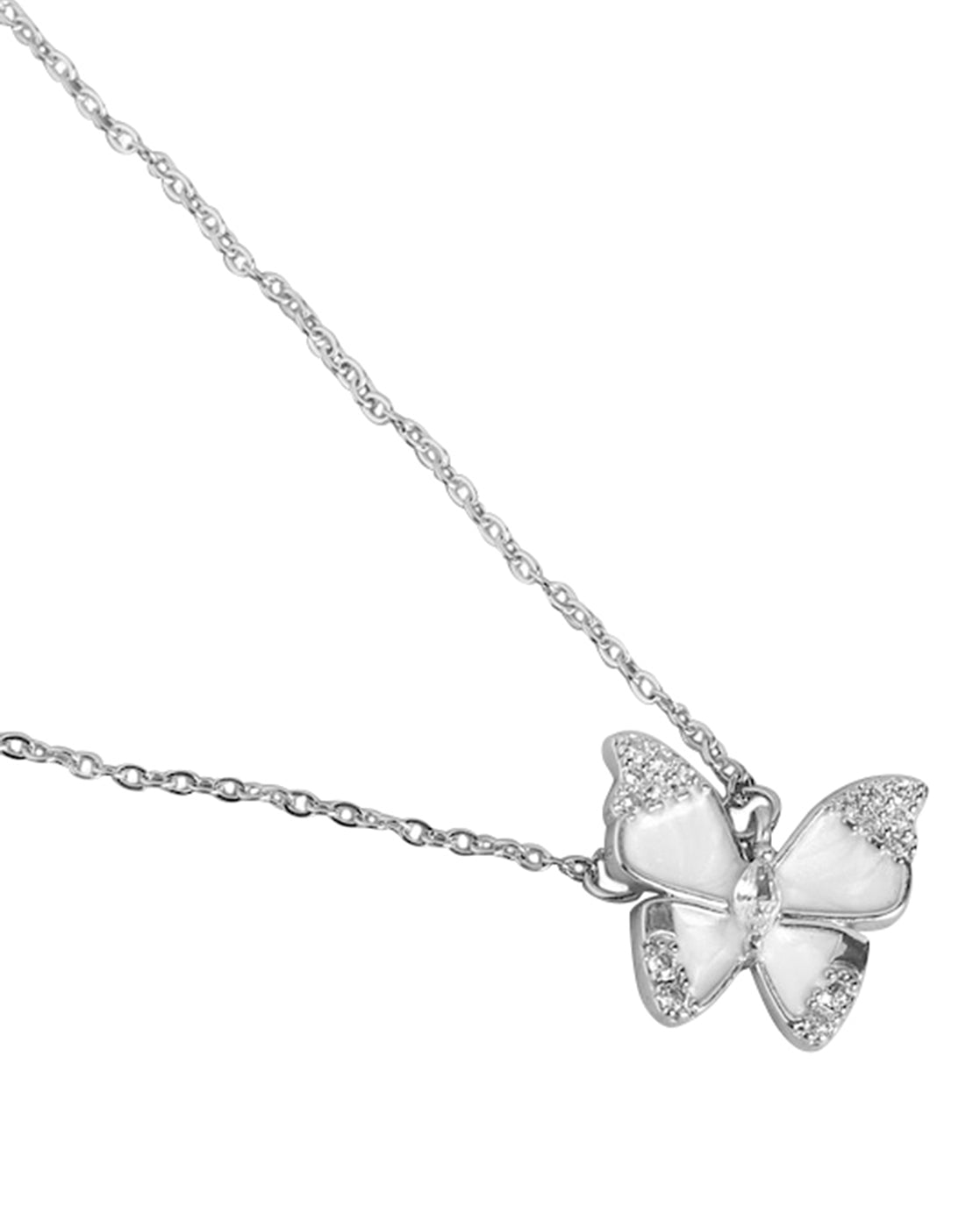 Cz With Butterfly And Silver Plated Fancy Necklace For Women