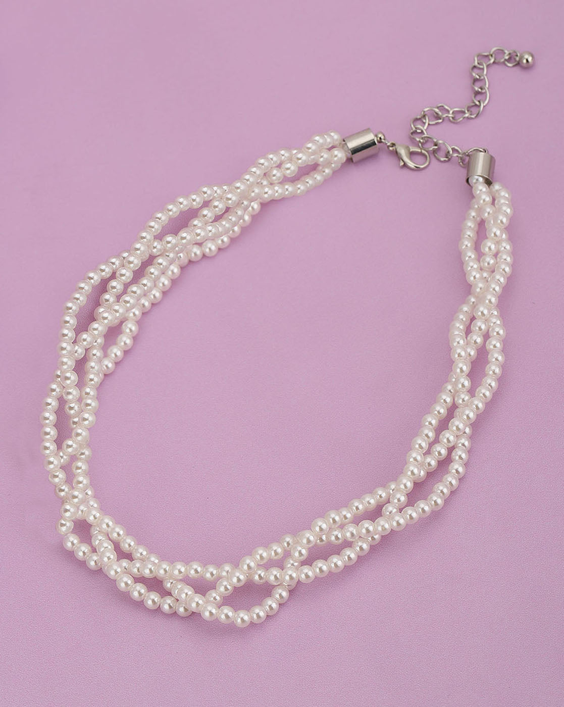 Rhodium Plated With Pearl Layered Necklace For Women