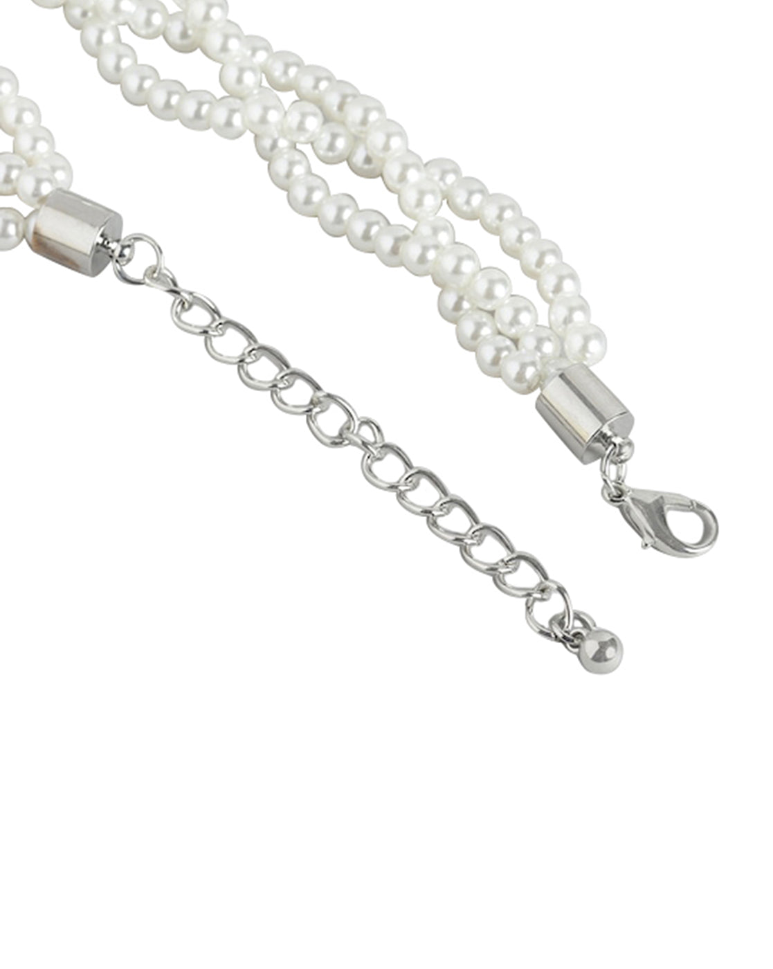 Rhodium Plated With Pearl Layered Necklace For Women