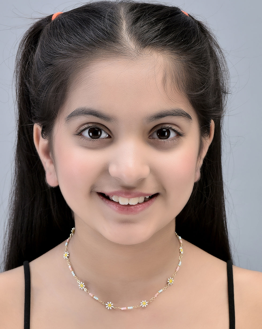 Gold Plated With Enamel And Inline Floral Necklace For Girl