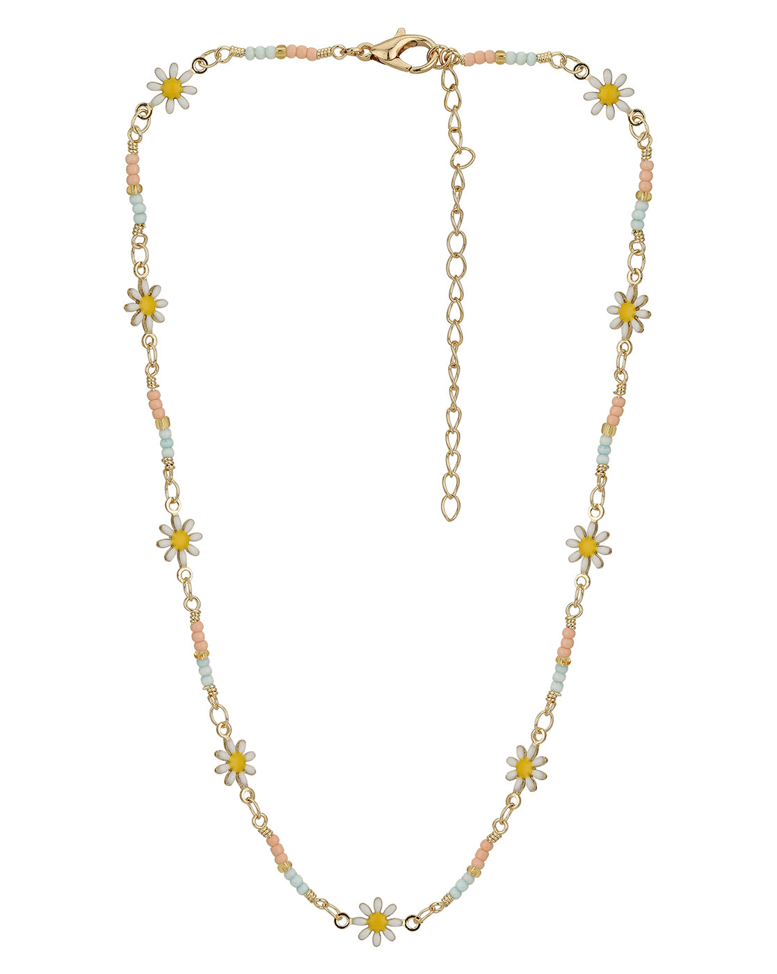 Gold Plated With Enamel And Inline Floral Necklace For Girl
