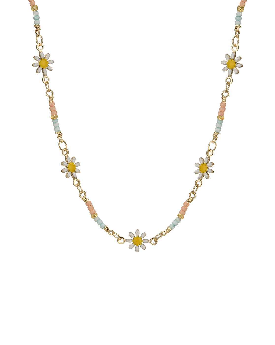 Gold Plated With Enamel And Inline Floral Necklace For Girl