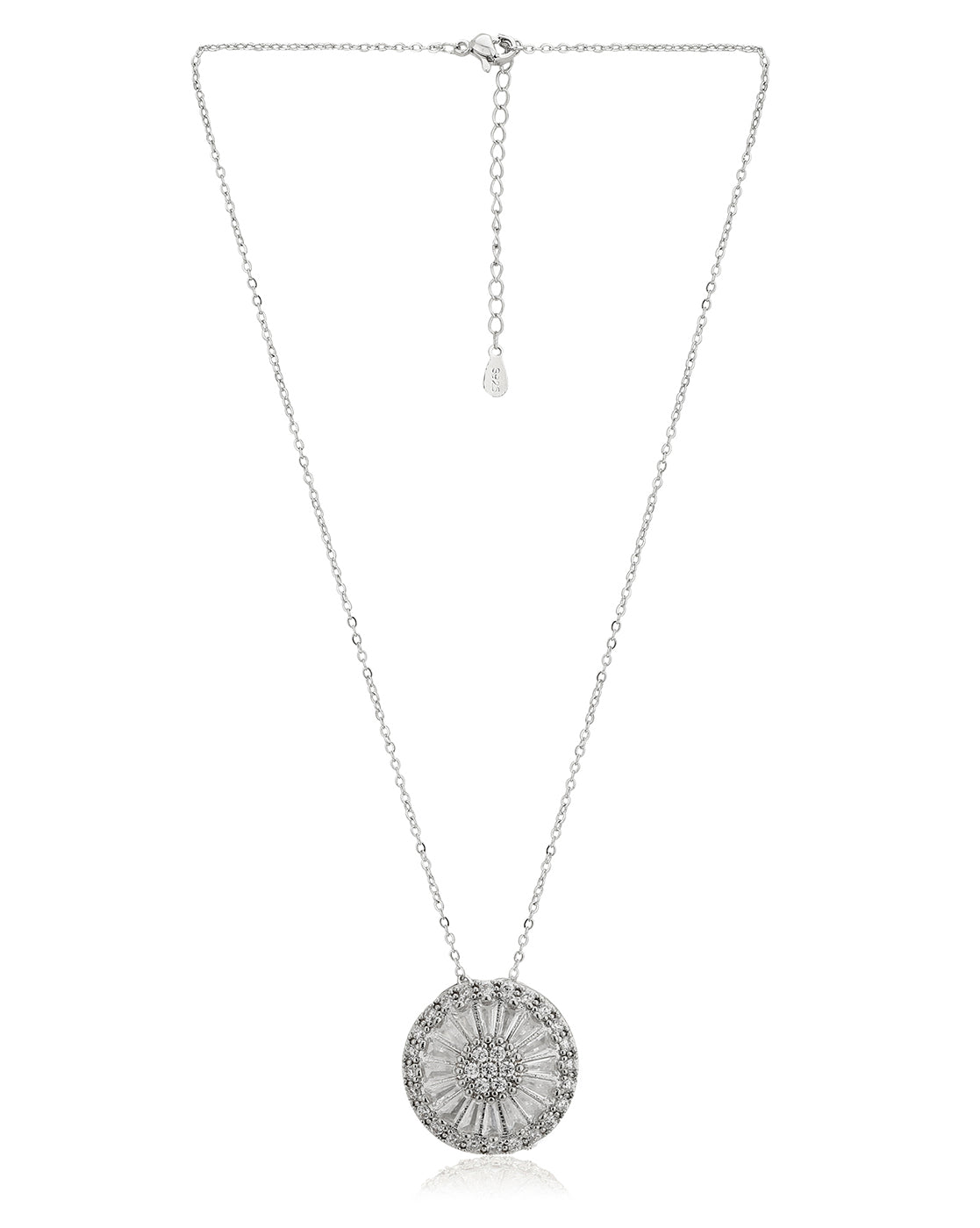Premium Rhodium Plated With Cz Circular Pendant With Chain For Women