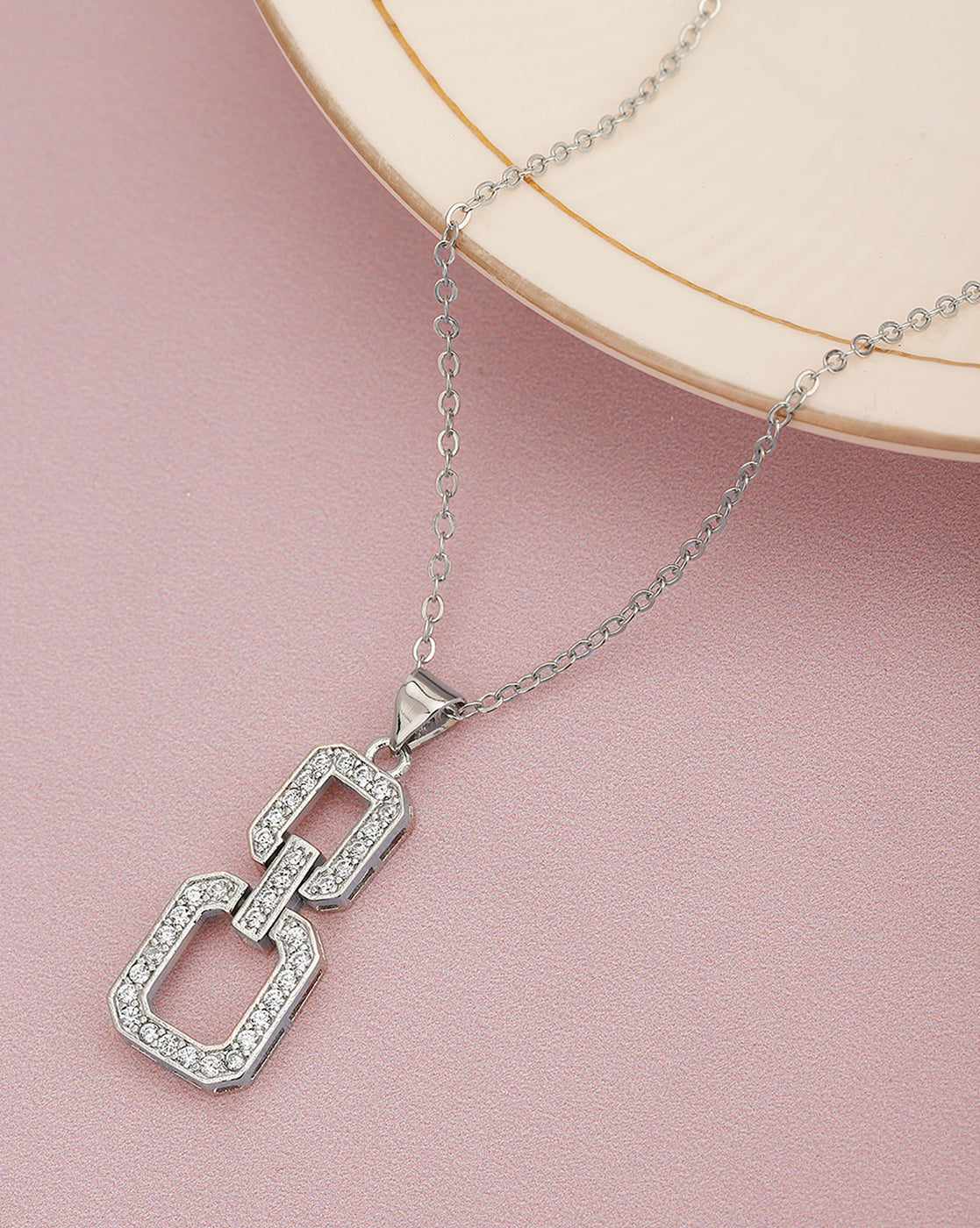 Cz With Rhodium Plated Pendant With Chain For Women