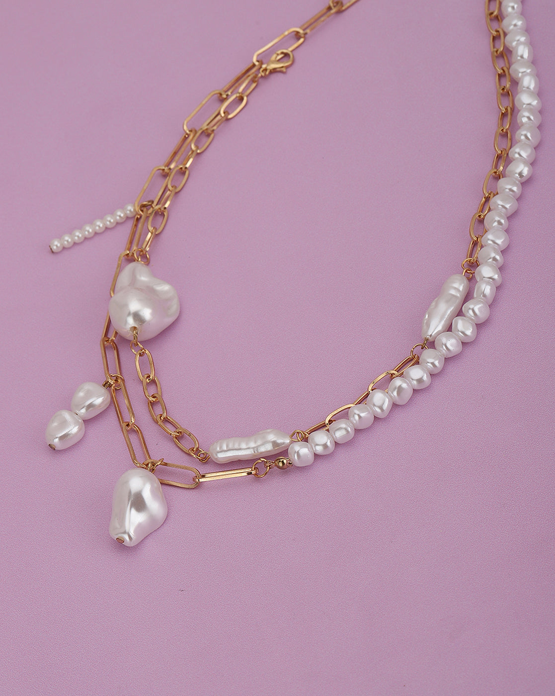 Set Of 2 Gold Plated With Pearl Necklace For Women