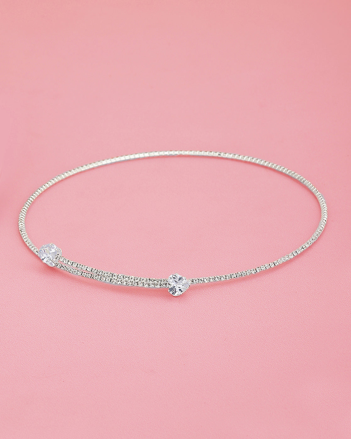 Cz With Rhodium Plated Fancy Choker Necklace For Women