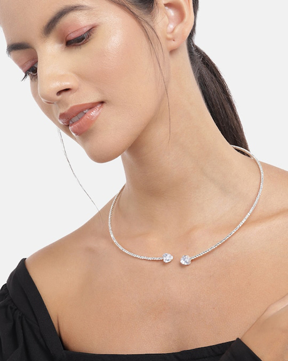 Cz With Rhodium Plated Fancy Choker Necklace For Women