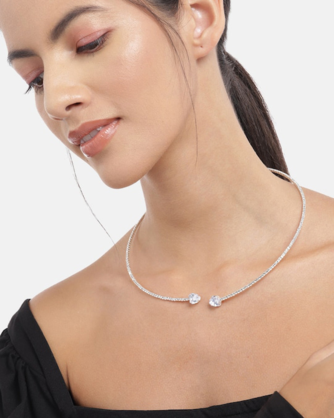 Cz With Rhodium Plated Fancy Choker Necklace For Women