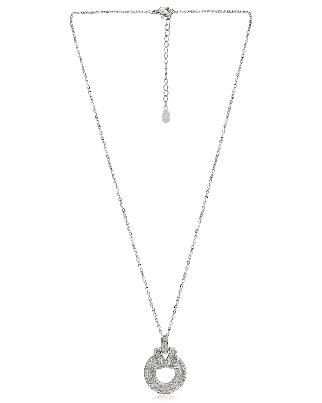 Premium Rhodium Plated With Cz Circular Pendant With Chain For Women