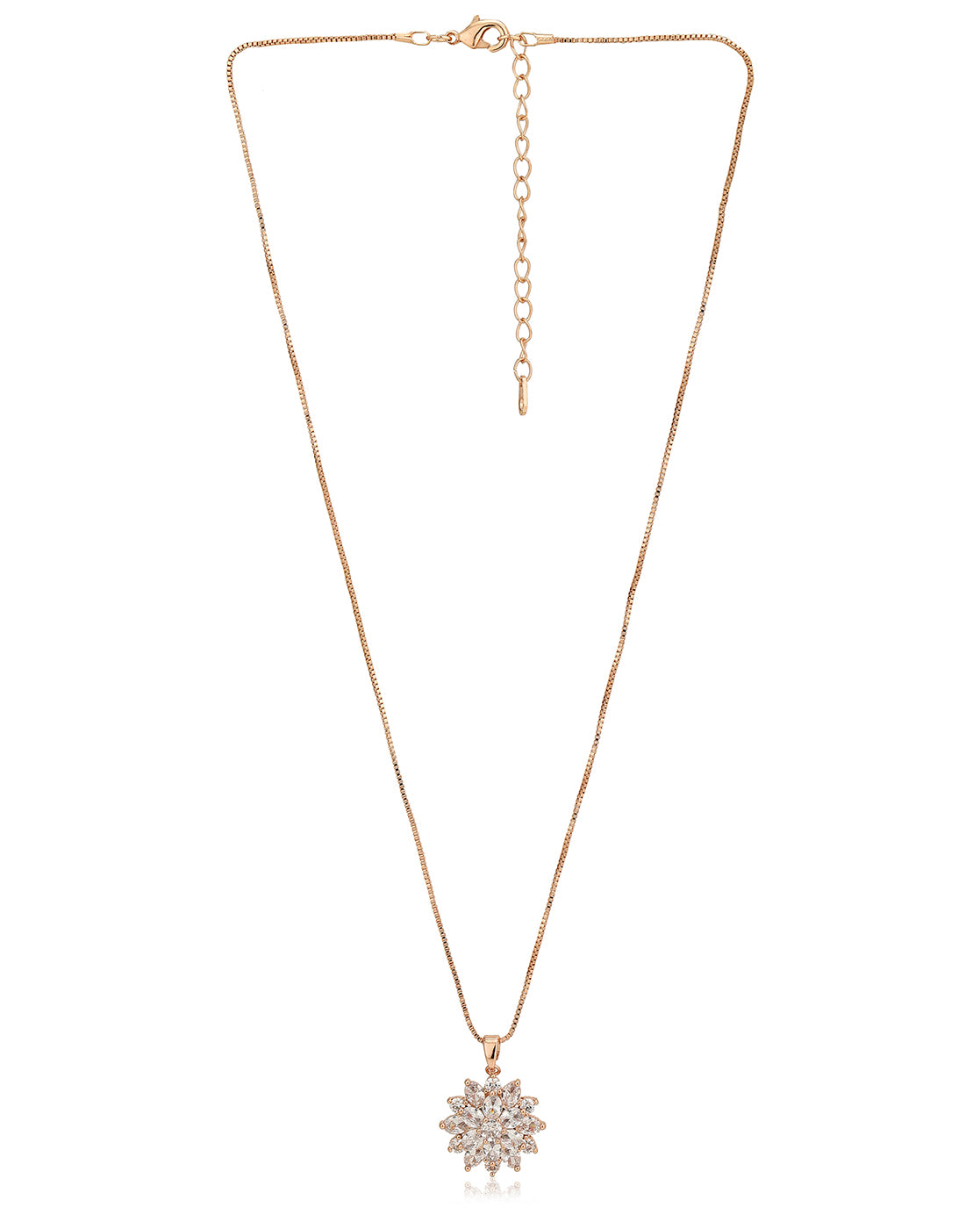 Premium Rose Gold Plated With Cz Floral Pendant With Chain For Women