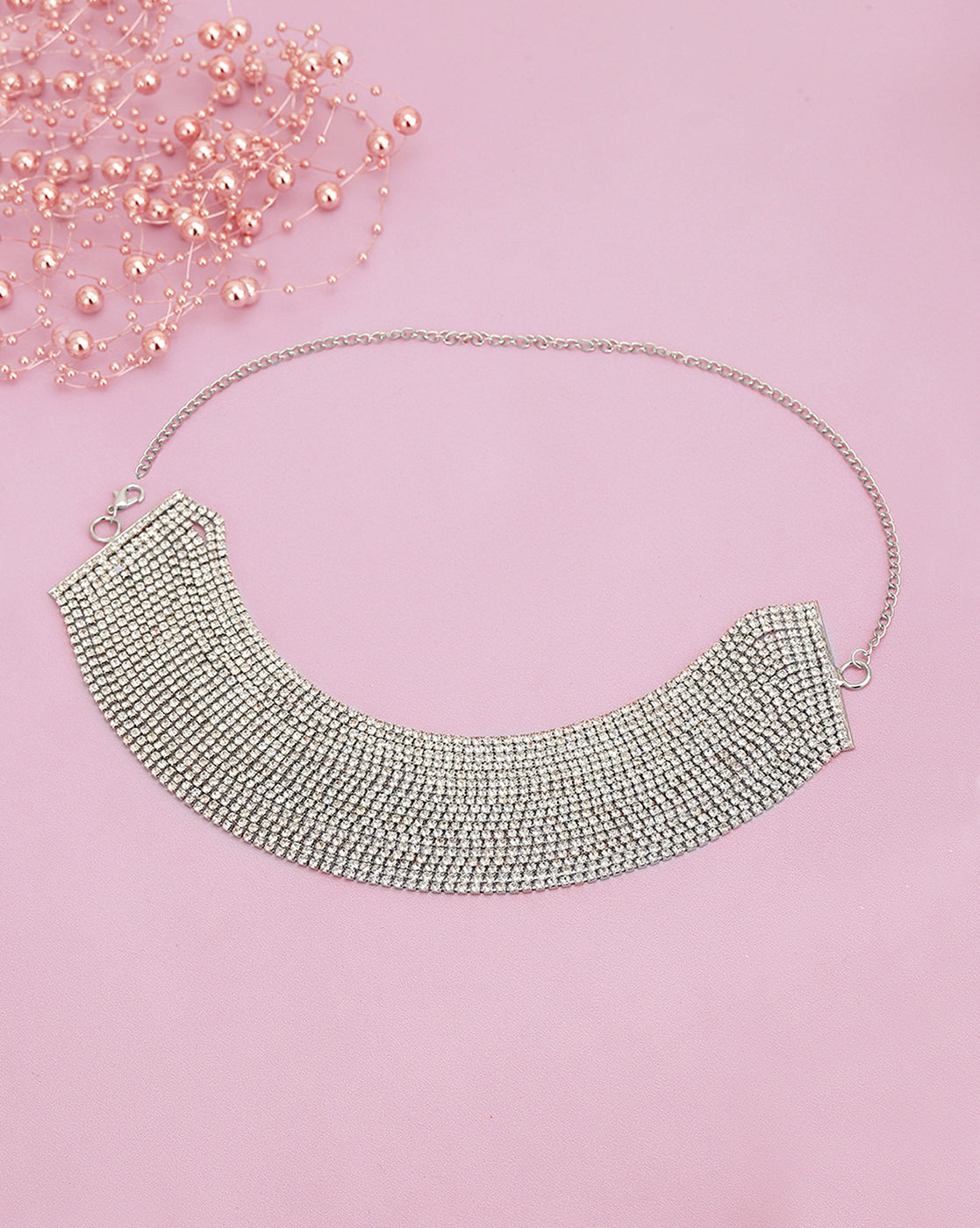 Cz With Rhodium Plated Layered Choker Necklace For Women